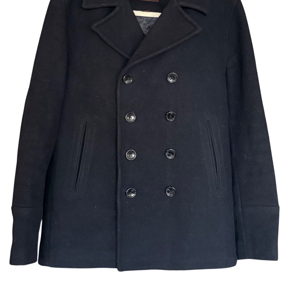 $350 MICHAEL KORS Navy Blue Wool Double Breasted Peacoat Buttons Mens Size SMALL
